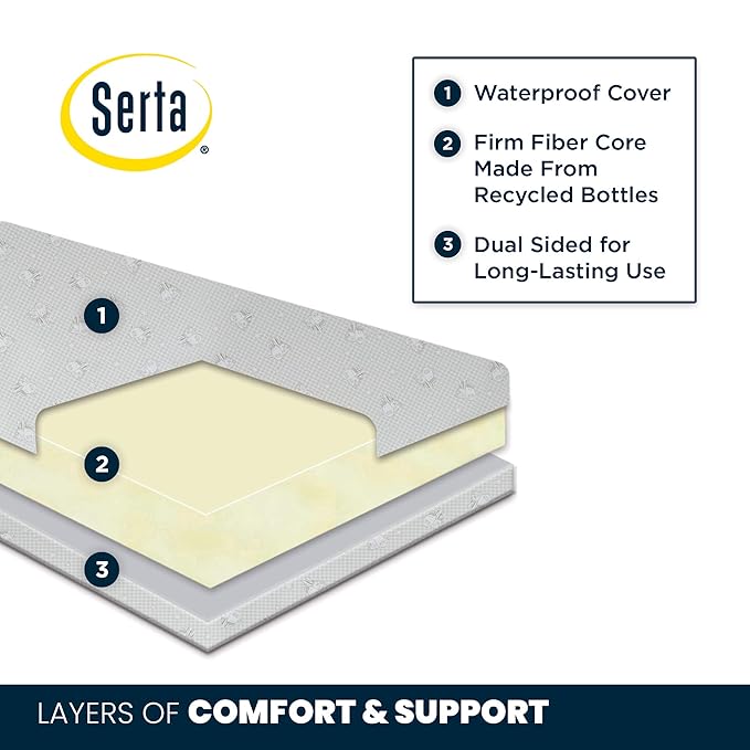 Delta Children Abby Convertible Crib 'N' Changer, Grey + Serta Perfect Slumber Dual Sided Recycled Fiber Core Crib and Toddler Mattress (Bundle)