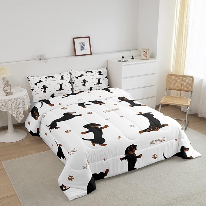 Feelyou Sausage Dog Bedding Set Boys Dachshund Comforter Set for Kids Teens Ultra Soft Puppy Dog Comforter Kawaii Pet Brown Duvet Set Room Decor Twin Size Quilt Set