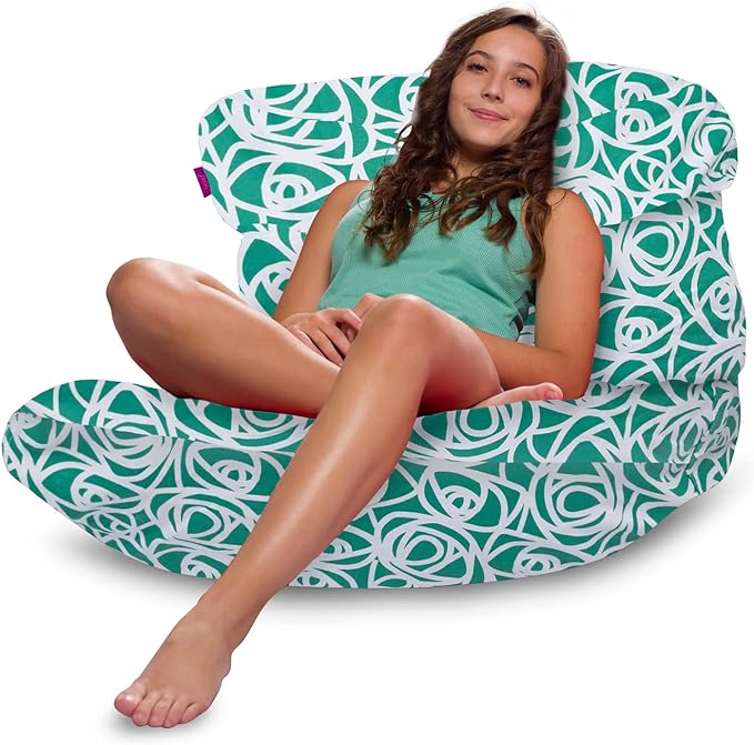 Posh Creations Structured Comfy Bean Bag Chair for Gaming, Reading, and Watching TV, Laguna Lounger, Canvas - Roses Mint