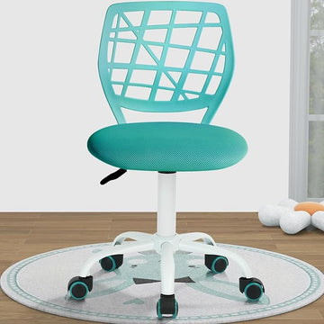 FurnitureR Kids Desk Chair, Armless Office Chair Small Adjsutable Swivel Task Chair with Soft Cushion for Study Kids Teens Child, Turquoise