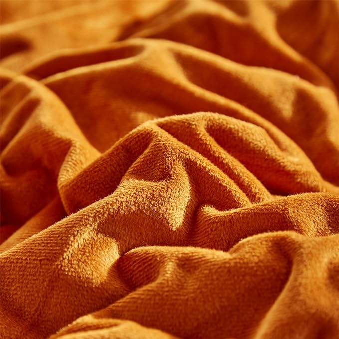 Burnt Orange Color Velvet Comforter Set King Solid Rust Color Flannel Velvet Bedding Comforter Set All Caramel Colour 3 PCs Shaggy Soft Warm and Durable Flannel Blanket King