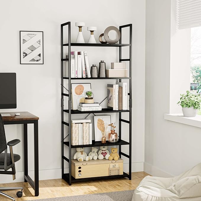OTK 5 Tier Bookshelf, Tall Bookcase, Office Shelf Storage Organizer, Modern Book Shelf for Living Room, Bedroom, and Home Office, Black