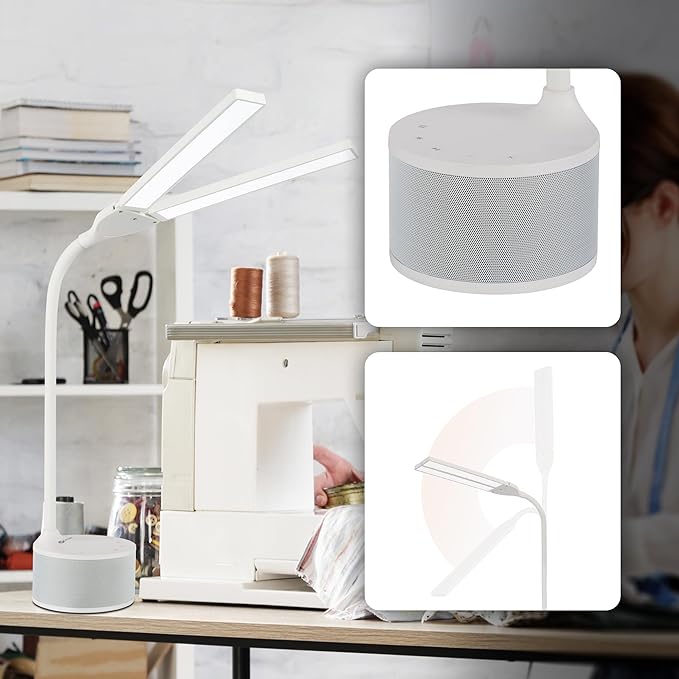 OttLite LED Desk Lamp with Dual Head & Bluetooth Speaker - Dimmable with Touch Control & Color Modes, USB Charging Port, Energy-Efficient Natural Daylight LEDs for Home Office, Desk, & Dorms