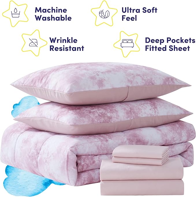 Kids Bedding Set Bed in a Bag for Boys and Girls Toddlers Printed Sheet Set and Comforter , Full, Waterbury Marble