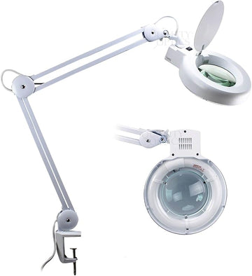 Desk Clamp Mount Magnifier Lamp Light Magnifying Glass Lens Fluorescent 5 Diopter