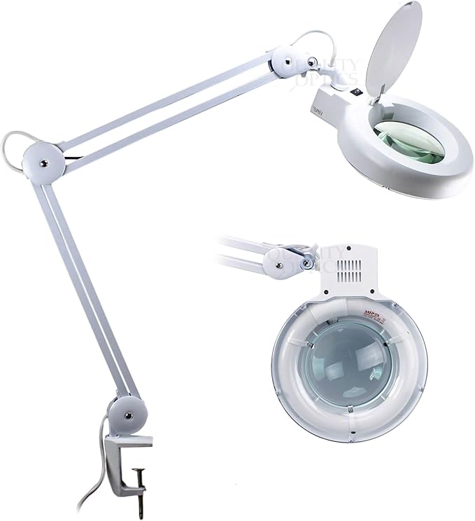 Desk Clamp Mount Magnifier Lamp Light Magnifying Glass Lens Fluorescent 5 Diopter