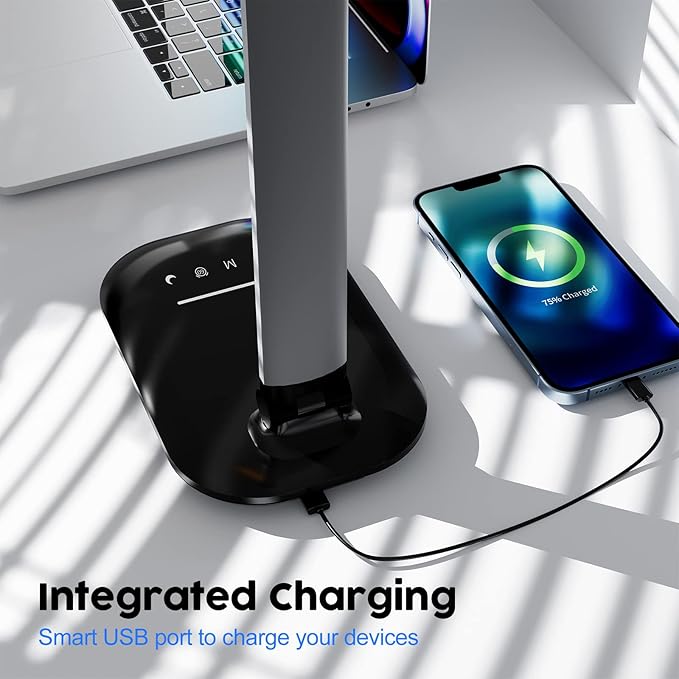 LED Desk Lamp, Table Lamp Reading Lamp with USB Charging Port, Desk Lamps for Home Office with 5 Color Temperature, 5 Brightness Levels, 1H Timer, Night Light, Desk Light for Bedroom