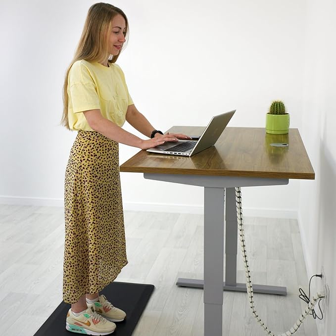 Standing Desk Bamboo, Dual Motor Stand up Desk Adjustable Height Electric 48x30 - Bamboo Light Matte, Grey Frame
