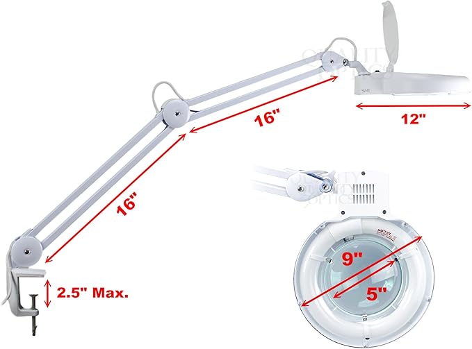 Desk Clamp Mount Magnifier Lamp Light Magnifying Glass Lens Fluorescent 5 Diopter