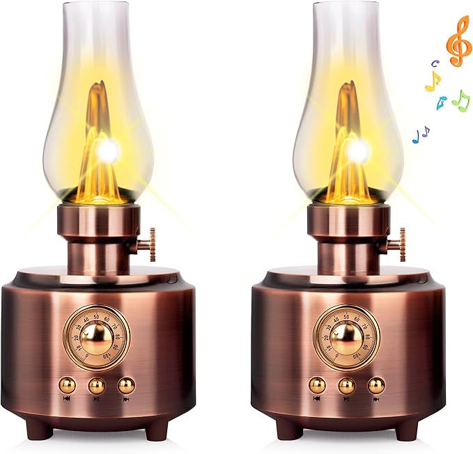Vintage Table Lamp Retro Bluetooth Speaker Rechargeable Portable Night Light Flameless LED Oil Lamp Bedside Desk Lamp for Bedroom, Cafe, Bar, Desk Decor, Outdoor Camping Birthday Gifts