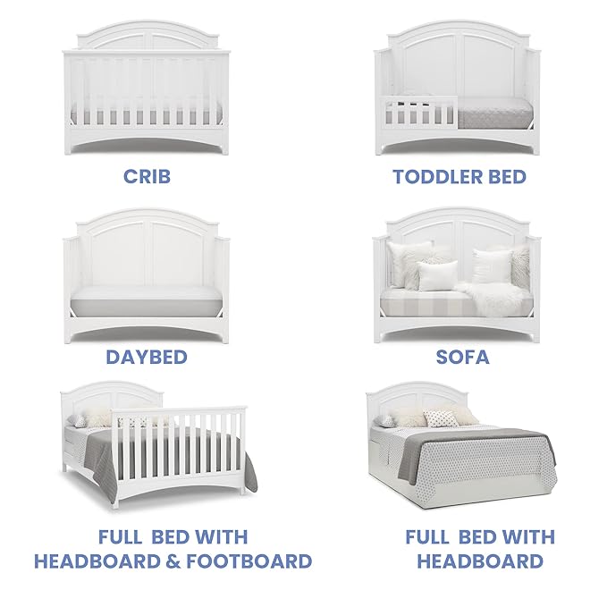 Delta Children Haven 6 Drawer Dresser, White + Perry 6-in-1 Convertible Crib - Greenguard Gold Certified, White (Bundle)