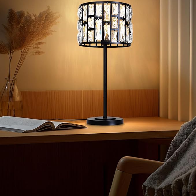 Modern K9 Crystal Table Lamp Desk Lamp 26" Tall for Bedroom Reading, Living Room, Office