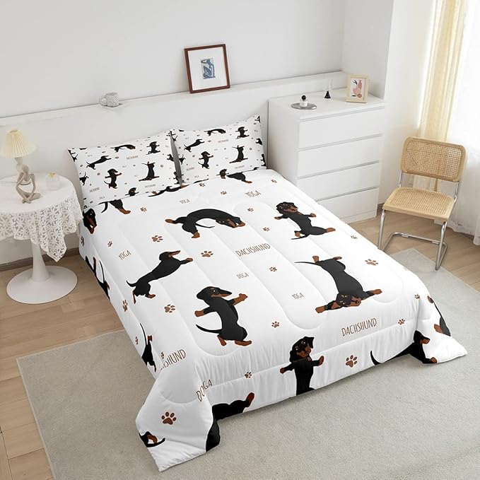 Feelyou Sausage Dog Bedding Set Boys Dachshund Comforter Set for Kids Teens Ultra Soft Puppy Dog Comforter Kawaii Pet Brown Duvet Set Room Decor Twin Size Quilt Set