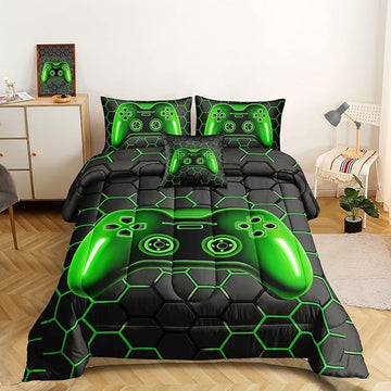 6 Pieces Bed in A Bag Gamer Bedding Set for Boys Kids Adult Gaming Comforters Set,Boys Bed in A Bag Set Full Size Comforter with Fitted Sheet Flat Sheet Pillowcase pillowsham,DJTH5026Full