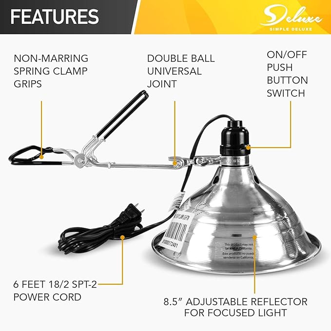 Simple Deluxe Clamp Lamp Light with Adjustable 8.5 Inch Aluminum Reflector E26 Socket & LCD Digital Aquarium Thermometer, Adjustable Lighting and Accurate Temperature Monitoring