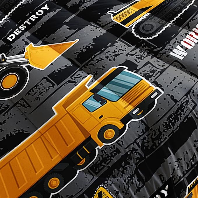 Datura home Kids Engineering Car Bedding Comforter Set Tractor Truck Printed Pattern with 1 and 2 Pillowcases for Boys Bedroom All Season(Truck2 Queen) Queen 90x90inches