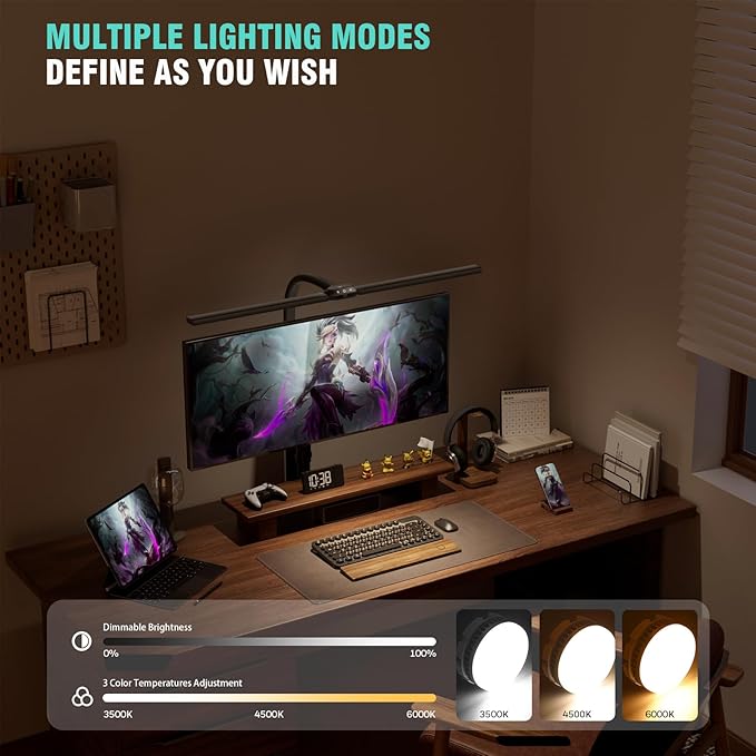 LED Desk Lamp for Home Office, Eye Caring Desk Light with Dimming Adjustable Flexible Gooseneck, Desk Lamp for Reading, Study, Workbench (Black)