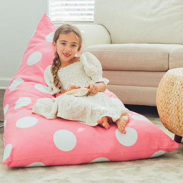 Butterfly Craze Bean Bag Chair Cover, Functional Toddler Toy Organizer, Fill with Stuffed Animals to Create a Jumbo, Comfy Floor Lounger for Boys or Girls, Stuffing Not Included, Light Pink Polka Dots