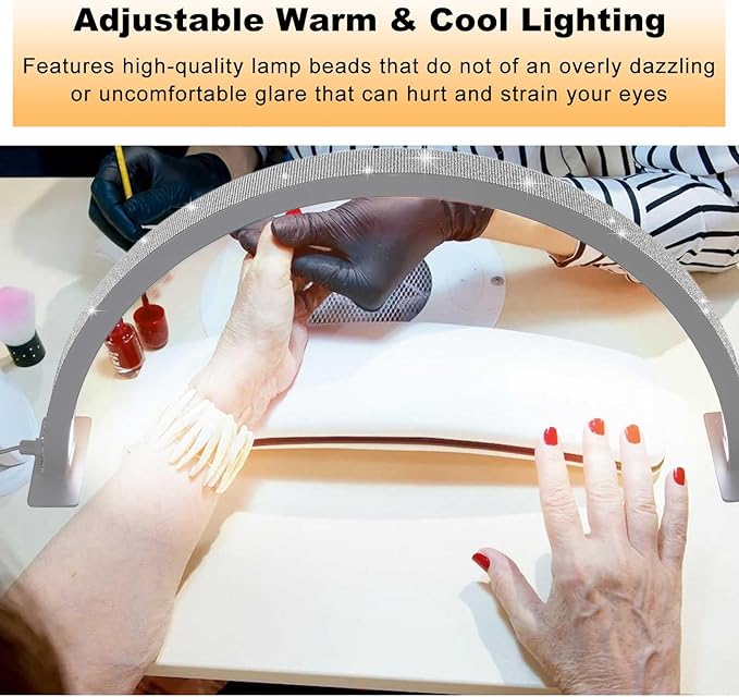 Half Moon Nail Desk Lamp, 48W Manicure LED Light for Nails, 3360 Lumen Stepless Dimming with Wire Controller, 3 Light Modes Nail Light for Desk, Arch Light for Nail Techs