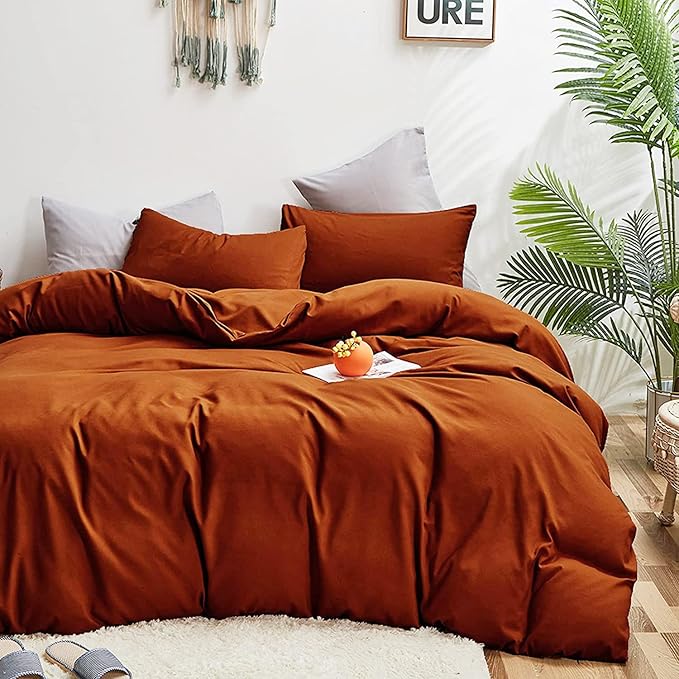 Rust Comforter Sets Burnt Orange Bedding Set King Reddish Caramel Color Terracotta Bed Set 3 Pieces Women Lightweight Solid Burnt Orange Color Blanket Rust Quilts Set Breathable Bed Comforter