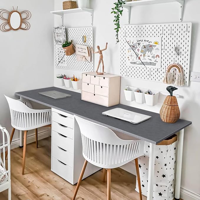 Kaboon Universal Tabletop 55"x27.5", Solid One-Piece Melamine Table Top, Double Desk L-Desk DIY, Home and Office Countertop, Greylish Blue