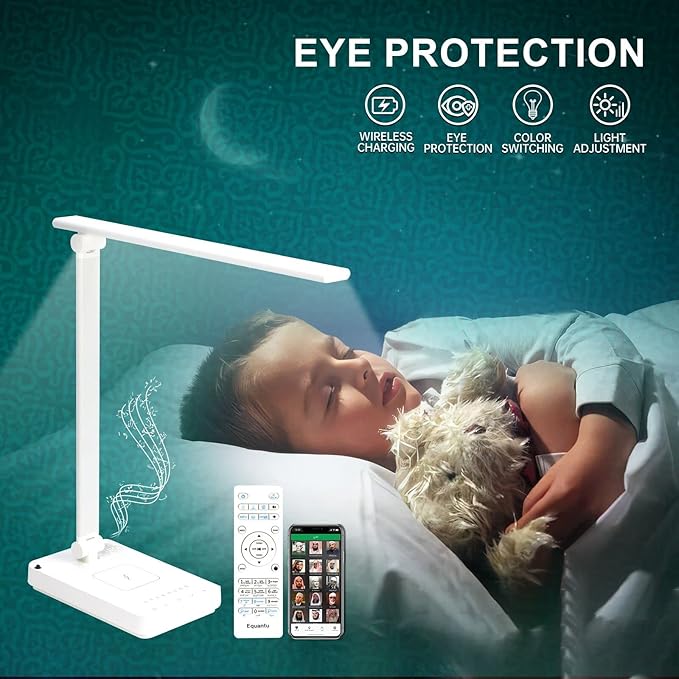 Equantu Quran Speaker Lamp with Wireless Charger, Quran Night Light Speaker with Remote, LED Bluetooth Touch Quran Light w/APP Contral, 7 Brightness Desk Lamp