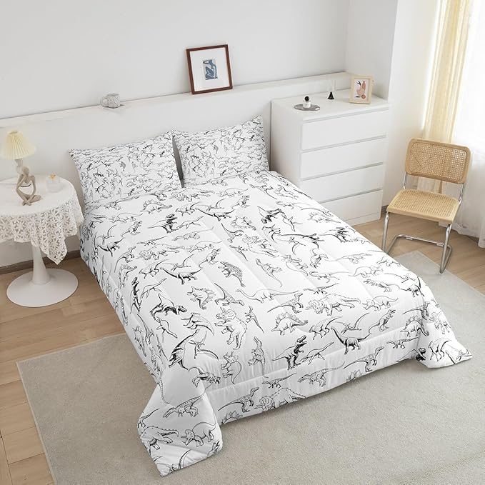 Feelyou Dinosaur Bedding Set Twin Size 3D Digital Print Comforter Set for Kids Boys Girls Decor Jungle Dino Comforter Wild Animal Black and White Duvet Set Bedroom Quilt Set