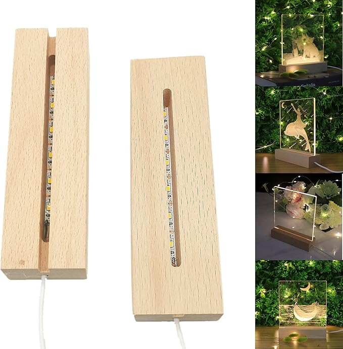 2Pack 6 inch Wood Rectangle Display Pedestal,Wooden Rectangle Led Lights Display Base for Acrylic and Plexiglass,Wood Night LED Light Lamp Base