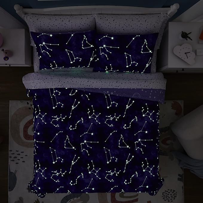 KALEIDOSPACE Full Size Comforter Sets - Bedding Sets Full 7 Pieces, Glow in The Dark Bed in A Bag Full, Lightweight Galaxy Bedding Sets for Kids, Teens, Women & Men