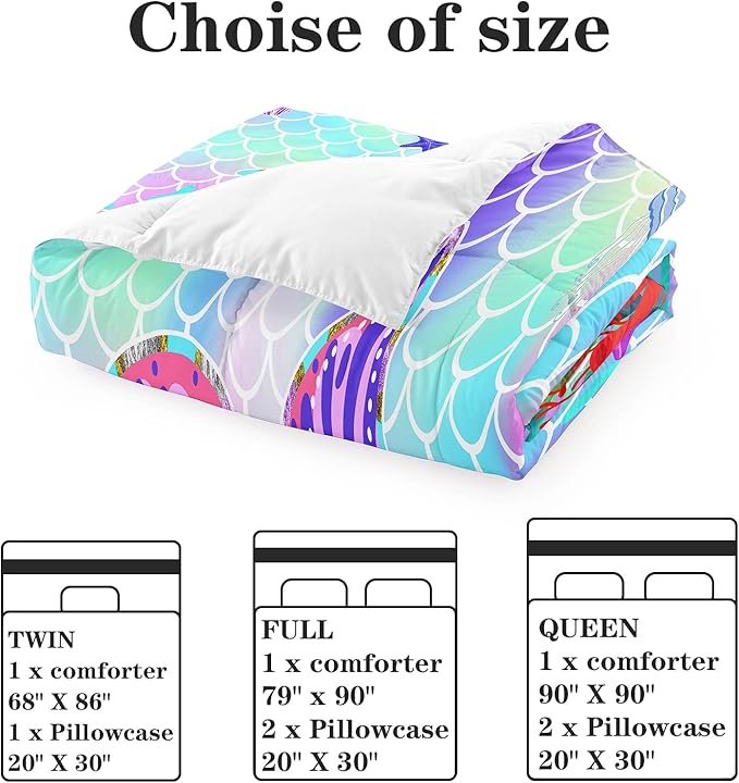 Mermaid Tail Comforter Set Twin for Kids Girls Bedroom, Rainbow Mermaid Fish Scale Comforter Set Twin Bed in a Bag, Glitter Mermaid Printed Pattern Bedding Decor 1 Comforter 1 Pillowcase