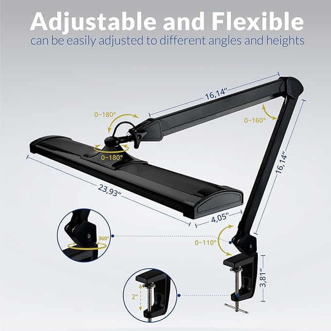 Super Bright 2,300 Lumens Powerful Professional Eye Care LED Desk Lamp, Brightness Adjustable, Task Light for Home, Beauty, Crafting, Office, Workbench (Daylight, Dimmable, Black)