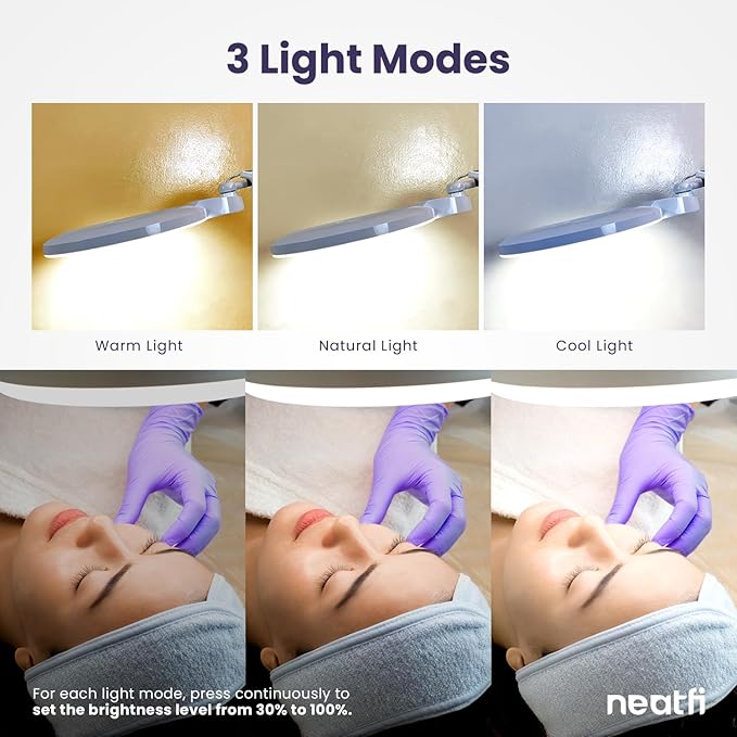 Neatfi (New Model) 1,200 Lumens Super LED Magnifying Lamp with Clamp, 8 Diopter, 5 Inches Wide Lens, Correlated Color Temperature Control, 12W, 120 Pcs SMD LED (White, 5 Inch Lens)