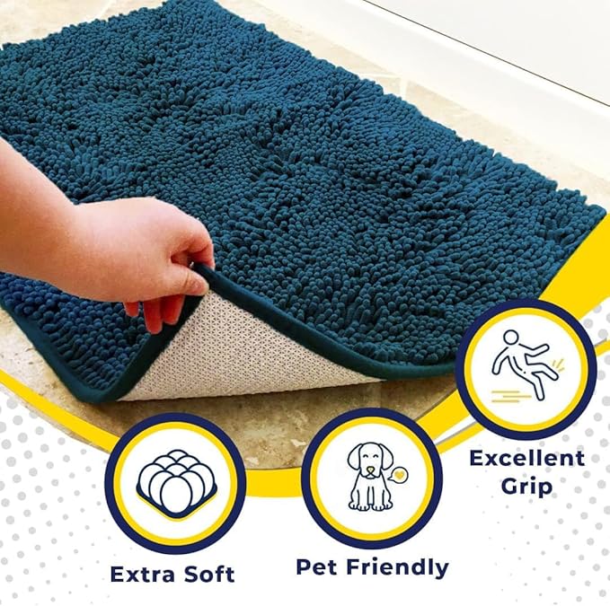 Muddy Mat® Original Dog Door Mat for Muddy Paws, Super Absorbent Microfiber, Non-Slip Washable Pet Rug, Quick Dry Chenille Entryway Carpet, Machine Washable Indoor Outdoor mat, Atlantic Blue 24"x96"