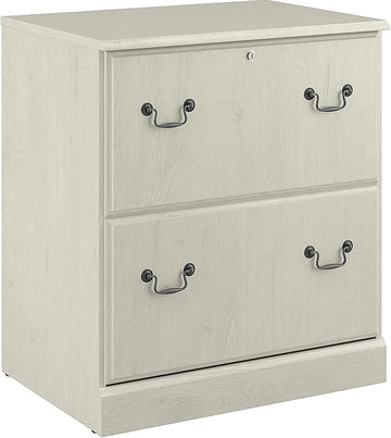 Bush Furniture Saratoga 2 Drawer Lateral File Cabinet in Harvest Cherry, Document Storage Chest for Home Office, Linen White Oak