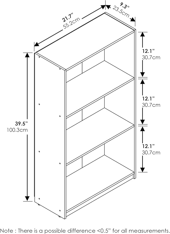 Furinno Basic 3-Tier Bookcase Storage Shelves, Espresso