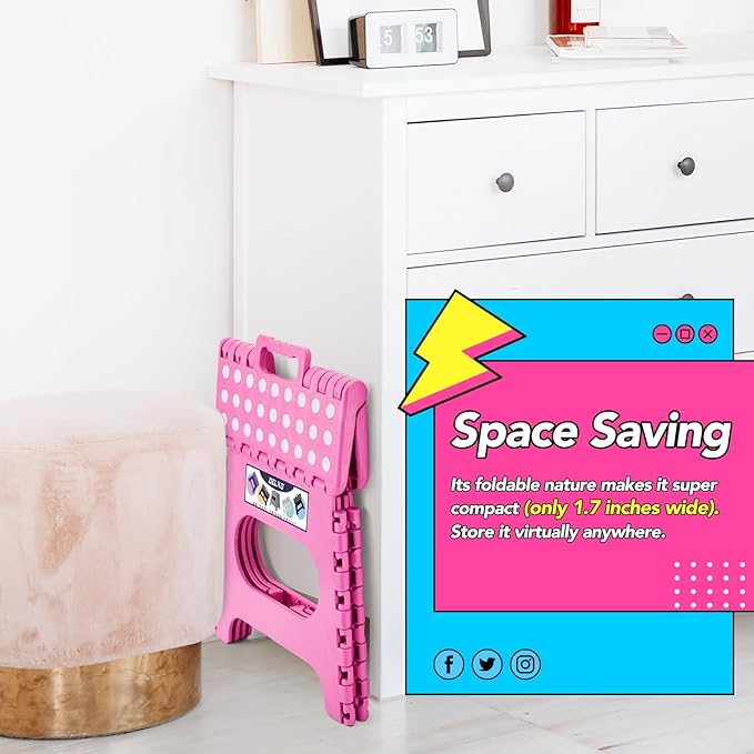 Delxo Folding Step Stool,11 Inch Non-Slip Foldable Step Stools for Kids and Adults,Portable Foldable Step Stool Lightweight Small Folding Stool with Handle for Kitchen Bathroom in Pink,1 Pack
