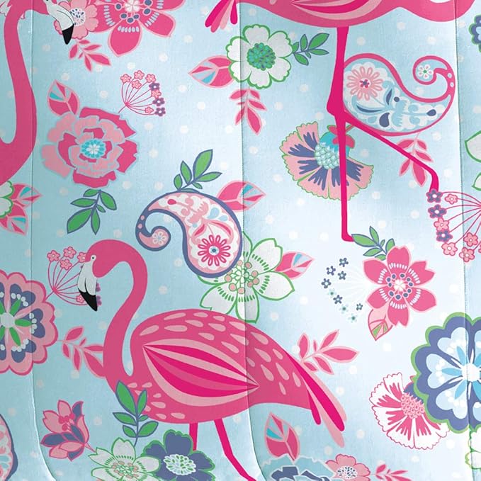 dream FACTORY Kids 7-Piece Complete Set Easy-Wash Super Soft Microfiber Comforter Bedding, Full, Pink Flamingo