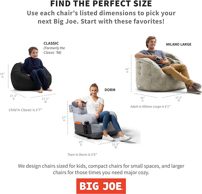 Big Joe Roma Bean Bag Chair, Black Smartmax, Durable Polyester Nylon Blend, 3 feet