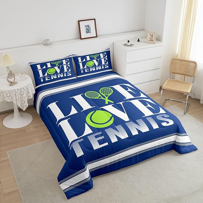 Feelyou Kids Tennis Comforter Set King Size Tennis Ball Bedding Set for Boys Girls Teens Bedroom Decor Ball Gaming Comforter Women Men Gift for Tennis Lover Duvet Set with 2 Pillow Case