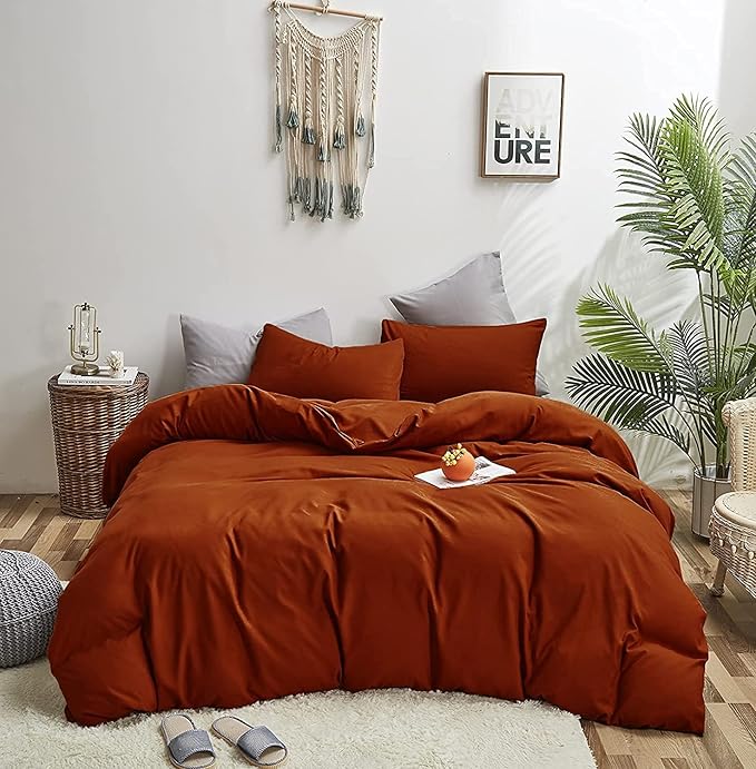 Rust Comforter Sets Burnt Orange Bedding Set King Reddish Caramel Color Terracotta Bed Set 3 Pieces Women Lightweight Solid Burnt Orange Color Blanket Rust Quilts Set Breathable Bed Comforter