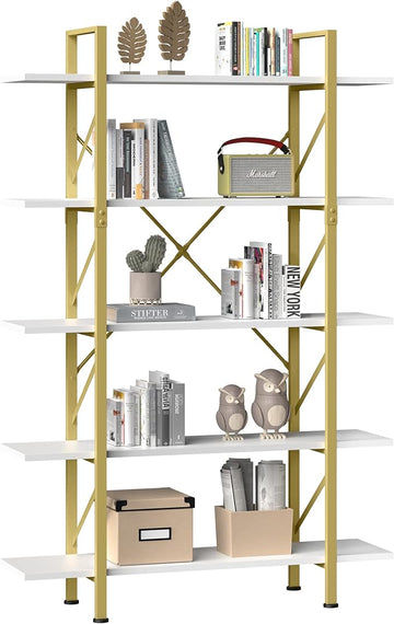 YITAHOME 5 Tier Gold Bookshelf, 70.9" Tall Modern Wide Bookcase, Open Storage Rack Shelves in Living Room/Bedroom/Home/Office, Books Holder Organizer for Books/Plants, Gold & White
