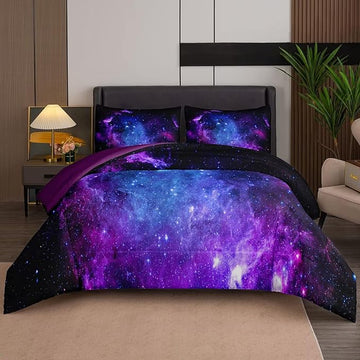 NINENINE Galaxy Comforter Sets Space Bedding 5PCS Queen Size Comforter Sets for Girls Purple Bedding Set(1Comforter, 1Flat Sheet, 1Fitted Sheet, 2Pillowcases)…