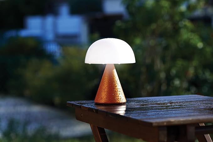 Lexon Mina L Mushroom Lamp - 9 LED Color Table Lamp for Bedrooms, Living Room & Office - Cordless, Rechargeable with 24h Light & Dimmer, Aluminum, Large - Orange