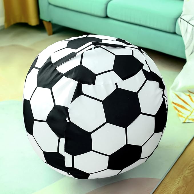 2 Packs Stuffed Animal Storage Beanbag Cover 24" Bean Bag Storage for Kids Girs Boys Room Toys Organizer Heavy-duty Zipper Bean Bag Chair Covers Only, Soccor Print