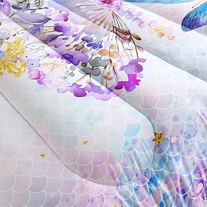 Datura home Butterfly Comforter Set Scales Butterfly Printed Quilt Bedding Set with 1 Comforter and 2 Pillowcases for Boys and Girls Bedroom All Season(Butterfly Scales Queen)