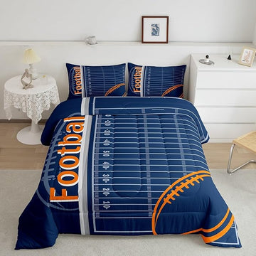 Feelyou Football Bedding Set Full Size Rugby Sports Comforter Set for Kids Boys Girls Decor Soccer Ball Game Comforter Microfiber American Football Duvet Set Bedroom Quilt Set