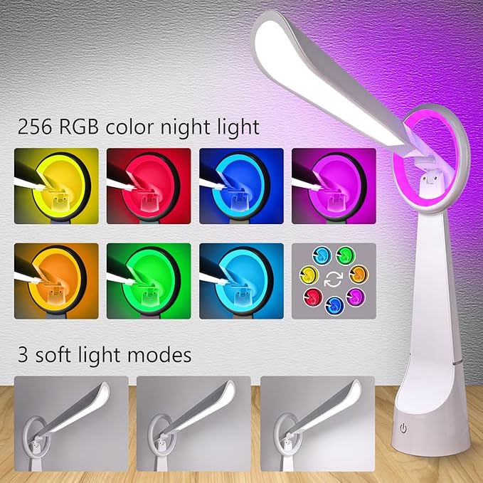 Upgraded LED Desk Lamp with 7 Colours Change, Eye-Caring Table Lamp with USB Charging Port Suitable for Table Bedroom Bedside Office Study,8W (White)