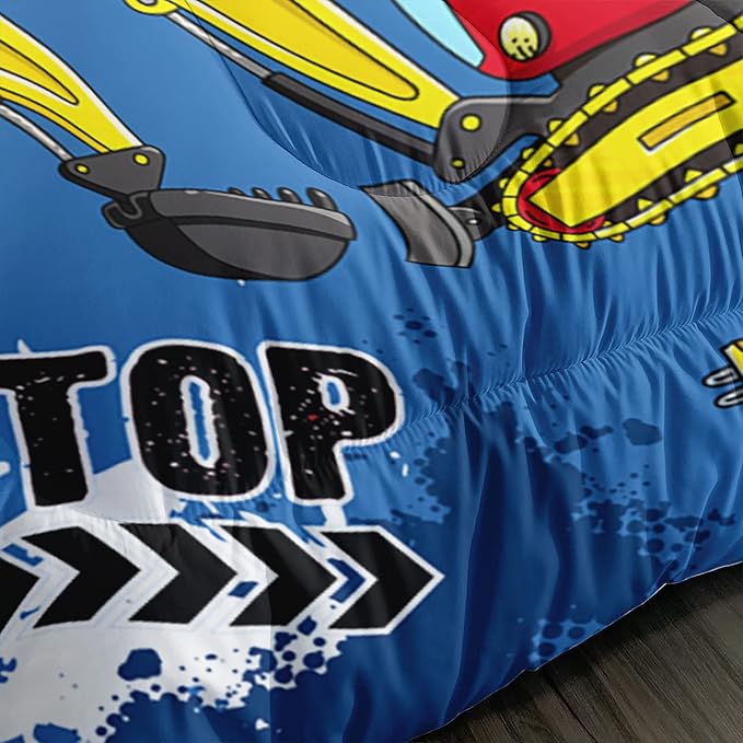 Axolotl Bedding Set, Twin, Blue Excavator, 3Pcs Boys Comforter, Polyester, All Seasons, Machine Wash, Bedding Set for Kids Children Teens Bedroom Decor