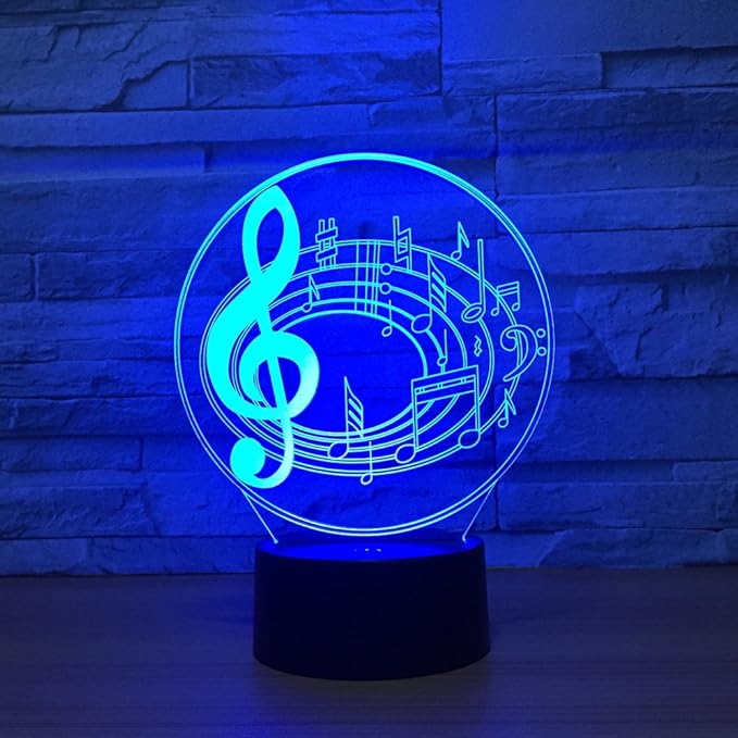 Music Note Shaped 3D Optical Illusion Lamp 7 Colors Change Timing Remote Control and Touch Button LED Table Desk Lamp for Home Bedroom Decoration