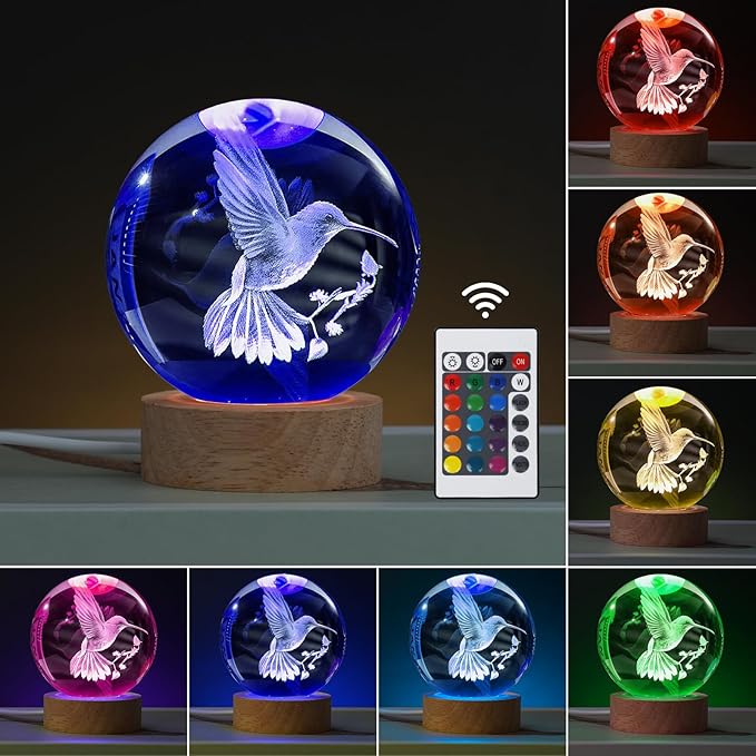Bird Gifts for Kids, Large 3D Bird Lamp, Crystal Bird Night Light 16 Color Changing with Remote Control for Bedroom Decor, Bird Figurines